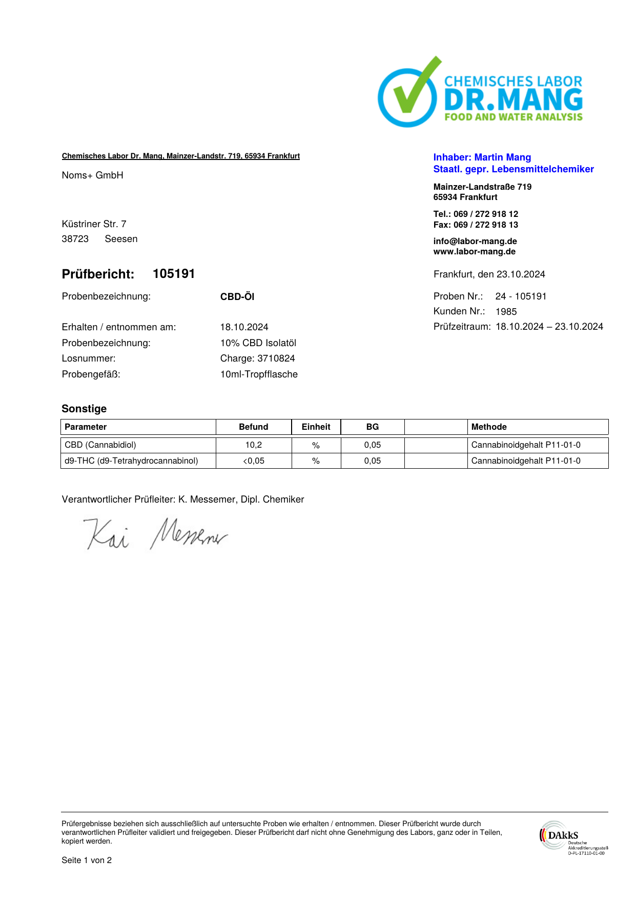 Prüfbericht – Auszug Seite 1